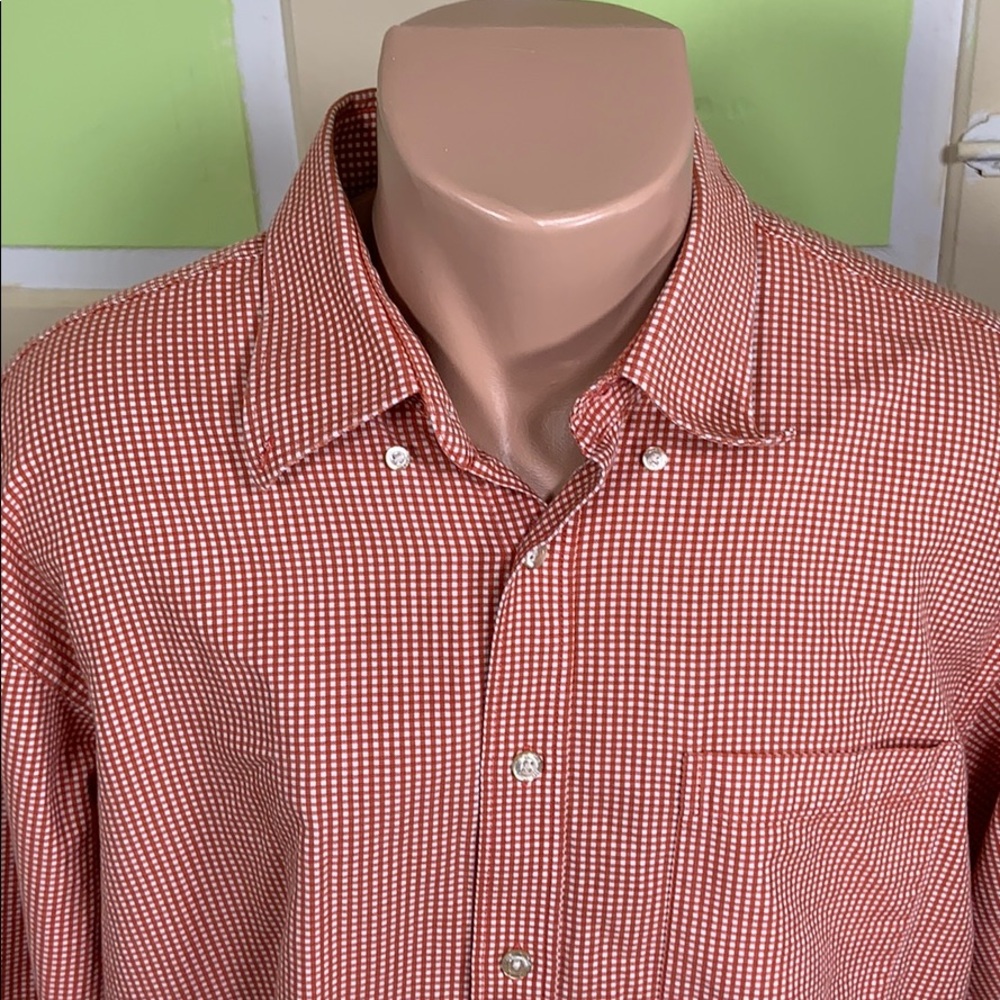 T Harris cotton button down shirt XXL RUST WHITE